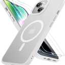 Miracase Magnetic for iPhone 14 Case 6.1 inch (Compatible with MagSafe)with 2X Screen Protectors Military-Grade Protection, Anti-Fingerprint Translucent Matte Phone Case Cover, White