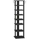 HOOBRO 8 Tiers Vertical Shoe Rack, Wooden Shoe Storage Organizer with Hooks, Narrow Shoe Tower for 8 Pairs, Space Saving, for Entryway, Living Room, Bedroom, Black BK07XJ01