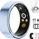 Smart Ring for Women & Men, Health Tracker Ring with Heart Rate, Blood Oxygen,Blood Pressure, IP68 Waterproof Fitness Ring, Sleep Tracker for iPhone and Android, No APP Fee (Blue, 8#)