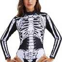 Vidpeak Halloween Skeletons Costume for Women Skull Costume Bodysuit with Zip-Back Bodycon Outfit (Large-X-Large, Black)