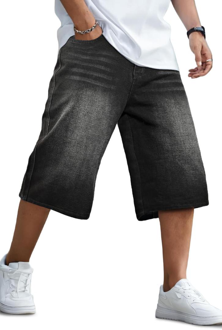 GINGTTO Mens Baggy Jean Shorts Loose Fit Long Denim Shorts Below Knee 14 Inch Inseam, Size 42