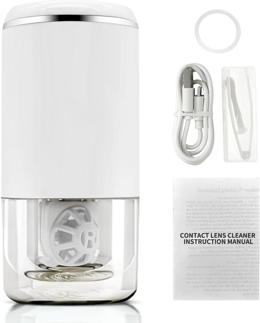 Portable Contact Lens Cleaner Machine for Soft & Colored Lenses - Fashionable Ivory White Ultrasonic Washer, USB Rechargeable for Daily Fast Cleaning & Travel