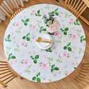 LIBERECOO Round Fitted Tablecloth with Elastic, Flannel Backed Vinyl Tablecloths for 56" Tables, Waterproof Wipeable Reusable Plastic Table Cloth for Indoor & Outdoor, Enchanted Rose Garden