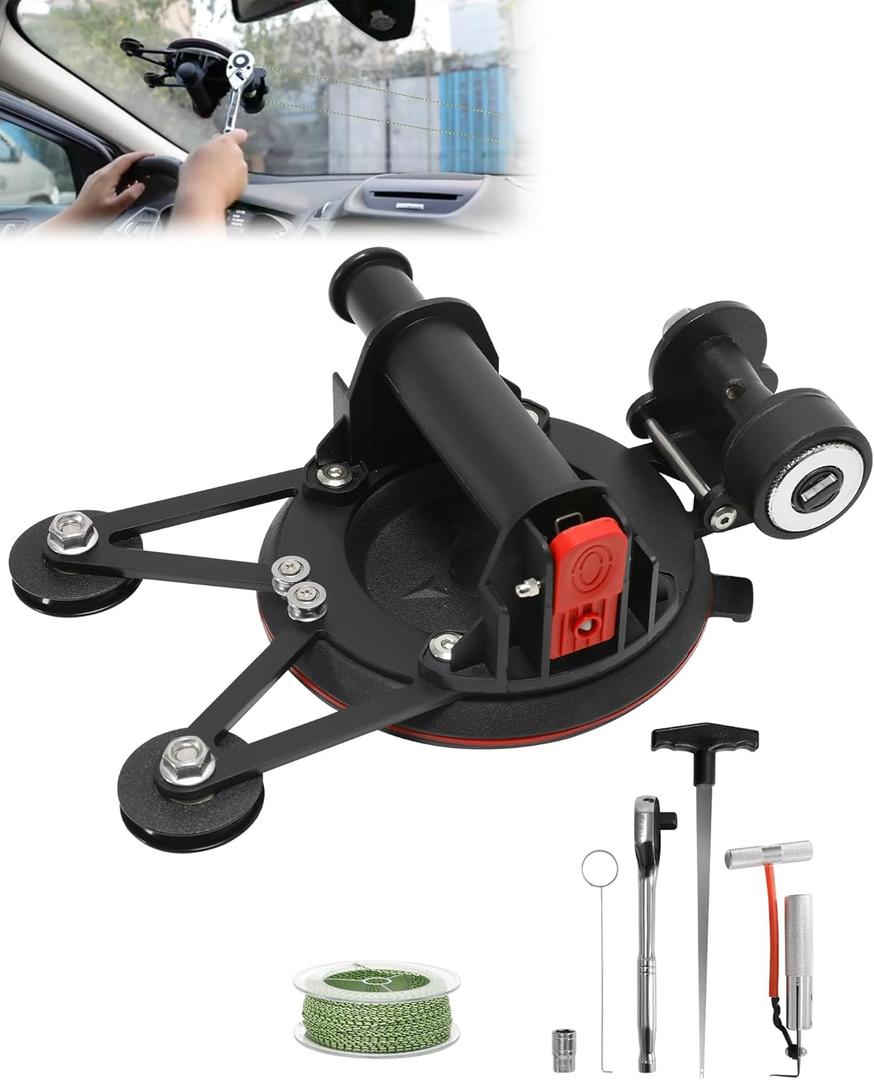 Upgrade Auto Windshield Glass Removal Tool Kit, Dual-Cutting, Auto Glass Cut Out Tool with Locking Function, with Threader, Coil and Windshield Cutter for Cars and Trucks