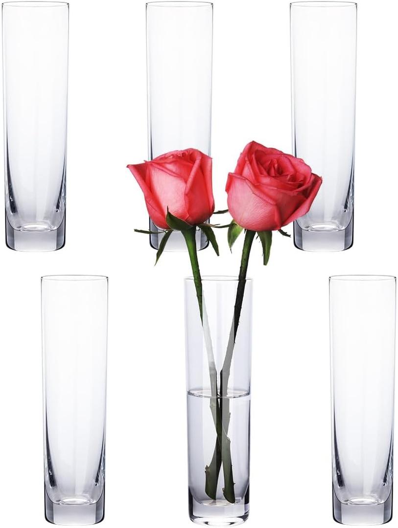 Glass Cylinder Bud Vases for Centerpieces, Clear Small Glass Flower Vases, 7 Inch Tall Glass Cylinder Vase for Wedding Table Home Decor, Slim Flower Vase for Single Bouquet Flower (6 Pack)