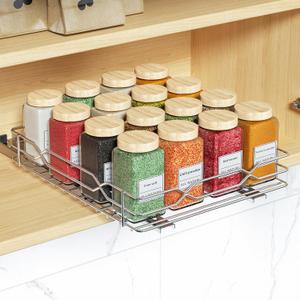 BOIVSHI Spice Rack Organizer for Cabinet, Heavy Duty Pull Out Spice Rack, Metal 1 Tier Spice Organizer for Cabinet, Kitchen, Pantry, Chrome, 8.5W x 10.5D x 2.3H