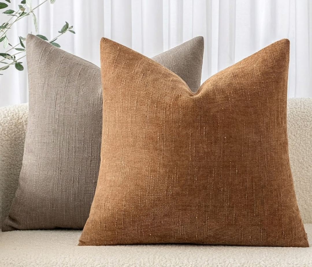 MIULEE Pack of 2 Decorative Throw Pillow Covers Soft Chenille Throw Pillows Solid Neutral Farmhouse Textured Cushion Covers for Couch Sofa Bedroom Living Room 20x20 Inch, Brown, Taupe Grey