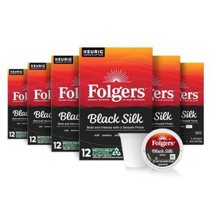 Folgers Black Silk, Dark Roast Coffee, Keurig K-Cup Pods, 12-Count Boxes (Pack of 6) (EXP 11/11/26)