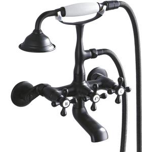 Clawfoot Tub Faucet Kit Wall Mount Bathtub Faucet with Handheld Shower, Vintage 3 Handle Tub Faucet Set with Shower Diverter 3-9 Center, Matte Black
