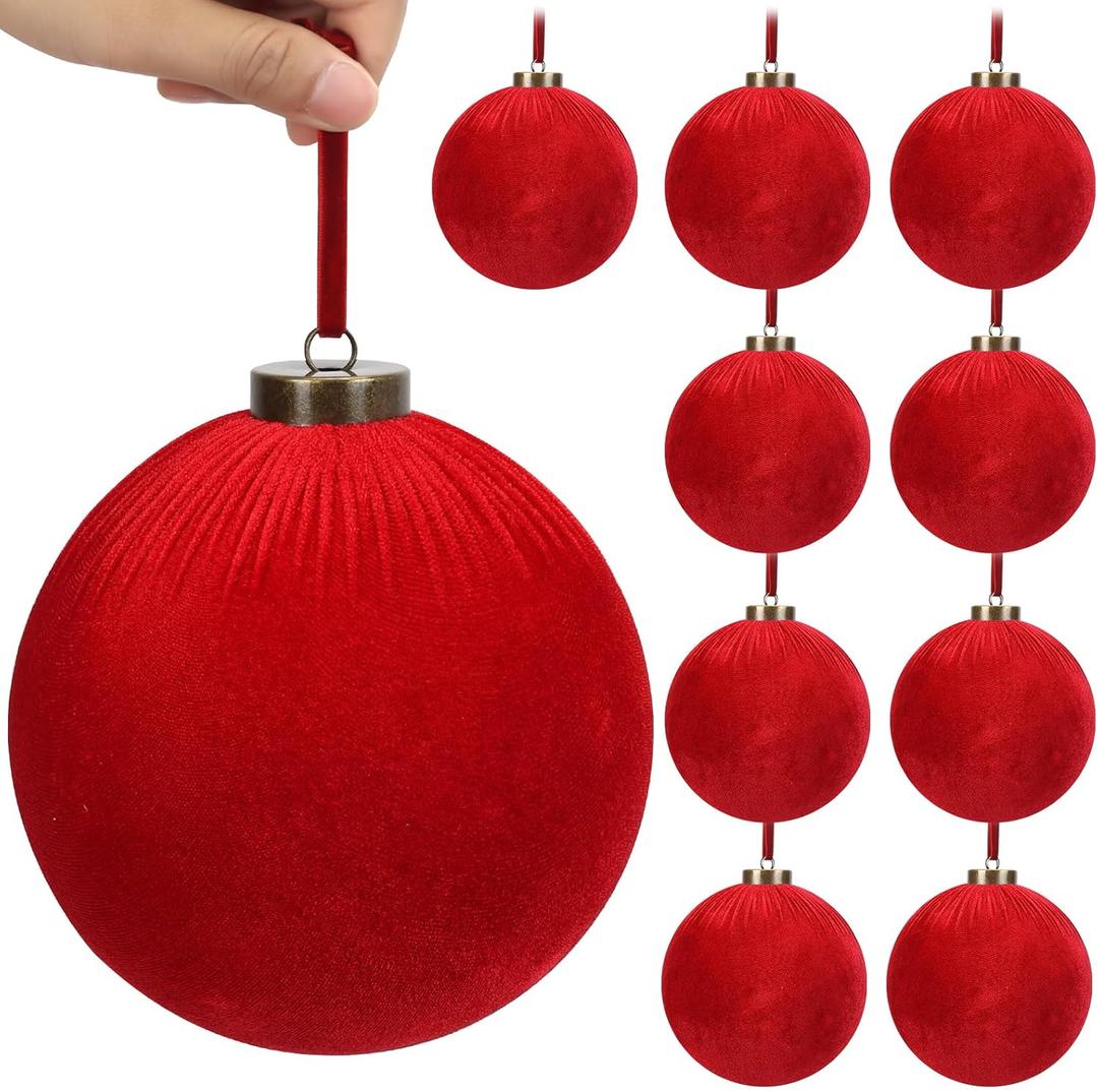 9 PCS Velvet Christmas Balls Ornaments 4inch& 6inch Christmas Large Ball Set for Xmas Tree Decor, Holiday Home Party (Red, 6inch)
