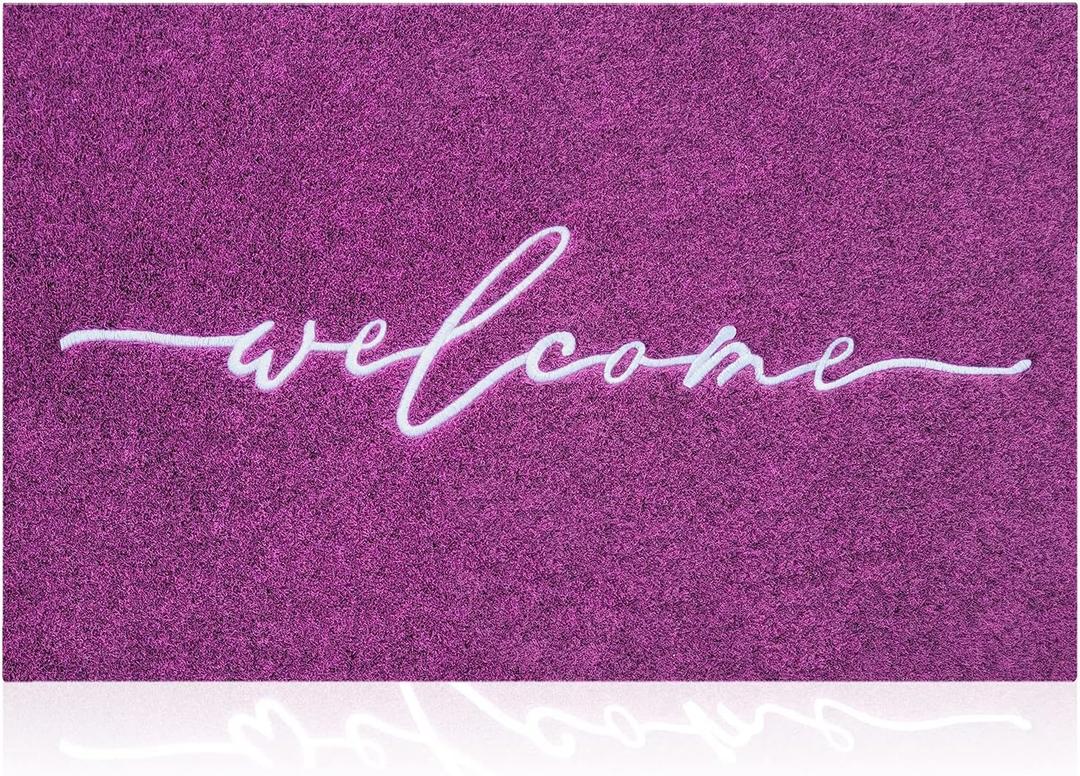 AAZZKANG Purple Outdoor Mat Front Door Entrance Indoor Welcome Doormat Large 24"x36" Anti Slip Rubber Door Mat,Trap Dirt Easy to Clean