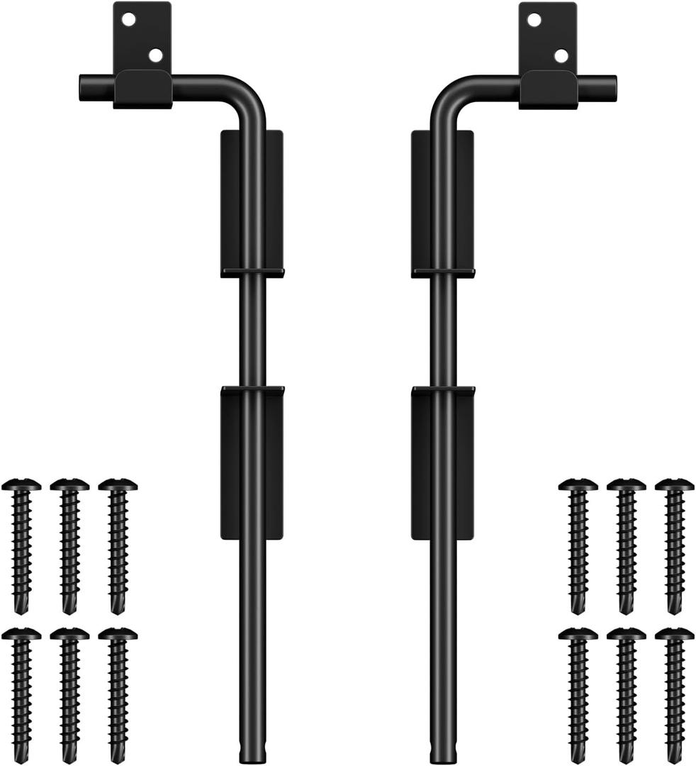 12" Cane Bolt Gate Drop Rod Heavy Duty Gate Hardware, Gate Ground Latch for Wood Metal Vinyl Gates Doors Stopper for Gate Ground, Wrought Iron Gate Latches, Black Finish-2 Pack