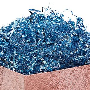 UNIQOOO 1 LB Metallic Blue Crinkle Cut Paper Filler Strands Shred, Blue Foil Sparkle Grass Shredded Raffia Tissue Craft Bedding Cushion, Wedding Birthday Bridesmaid Engagement Gift Boxes Bags Retail