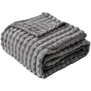 FY FIBER HOUSE Throw Blanket for Couch Soft Warm Fuzzy Blankets for Sofa All Season Use, 50x60 Inches, Grey