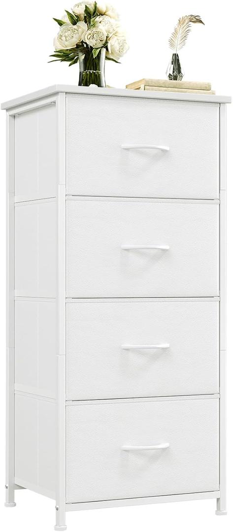 Somdot Dresser for Bedroom with 4 Drawers, Storage Organizer Chest of Drawers with Removable Fabric Bins for Closet Bedside Living Room Laundry Entryway Hallway, White Leather (11.8"D x 16.5"W x 36.6"H (4 Drawers))