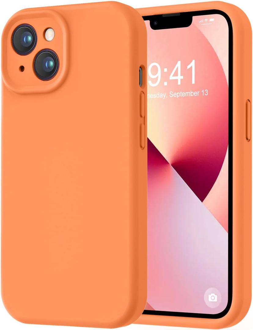 LOVE 3000 Designed for iPhone 13 Case, Premium Silicone with [Soft Anti-Scratch Microfiber Lining] Shockproof Protective Phone Case for iPhone 13 Women Men Girls 6.1", Bright Orange