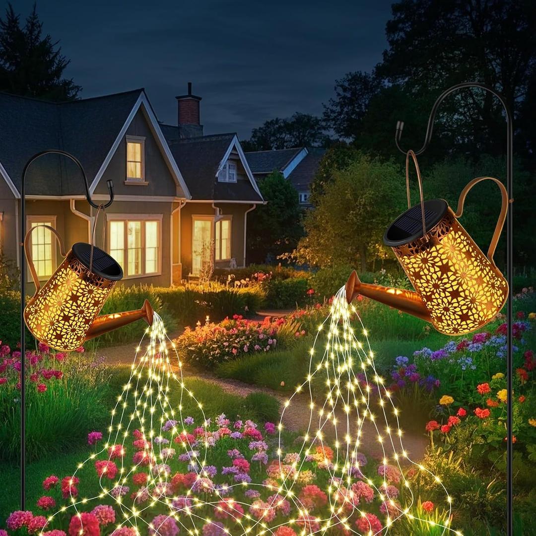 Forlivese 2PCS Solar Watering Can with Lights, Solar Lights Outdoor Decorations with Hanging,Waterproof Watering Can Landscape Light for Patio Gardening Pathway 90LED