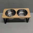 Elevated Cat Bowls, 15 Tilted Raised Cat Food Bowls Wood Pet Bowls with Stand Anti Vomiting 2 Stainless Steel Bowls for Cats and Puppy