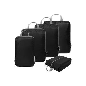 BAGAIL 4 Set Compression Packing Cubes Travel Accessories Expandable Packing Organizers(Black ClothPattern 4 Set)