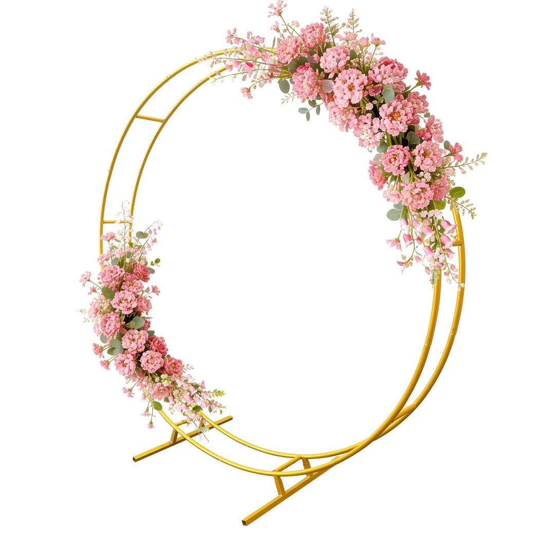IKULE 6.6FT Double Round Gold Metal Balloon Arch Stand for Party Background