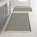 MIULEE Set of 2 Waffle Bathroom Rugs, Boho Bath Rugs Non Slip Washable, Super Absorbent Bath Mats, Ultra Soft Rubber Backed Shower Mats for Bathroom Floor, Tub, Dark Grey & Yellow, 17"x24"+18"x30"