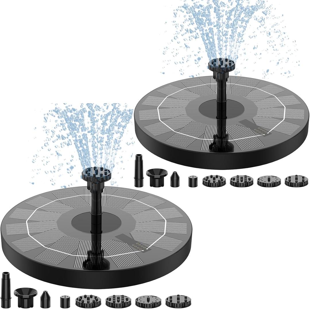 AISITIN 2.5W Solar Fountain for Bird Bath, 2 Pack Solar Water Fountain with 6 Nozzles & 4 Tube Supports, Solar Powered Fountain Pump for Garden, Pond, Pool, Fish Tank, Aquarium Outdoor