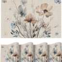 Artoid Mode Brown Poppy Floral Vinyl Plastic Placemats Set of 4, Washable Non-Slip PVC Table Mats for Party Kitchen Dining Decor, 12x18 Inch (Beige)