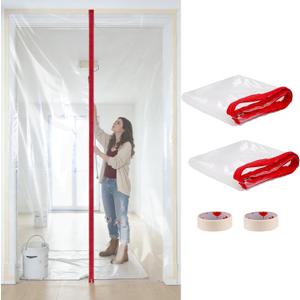 Dust Barrier Plastic Zipper Door, 2-Pack Construction Door Cover with Zipper, 4 ft x 7.2 ft, for Home Remodeling, Painting & Drywall Work, Easy Install & Removal
