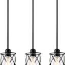 Glass Pendant Lights Kitchen Island 3 Pack, Black Kitchen Pendant Lighting Over Island with Rod, Modern Mini Hanging Light for Sink Dining Room, CH9176BK-3PK