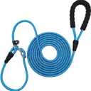 12FT 20FT Anti-Choking Long Training Lead, Reflective 3/8" Thick Slip Lead Rope Leash with Comfortable Handle, No Pull Leash for Dogs (12ft, Blue)