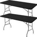 Fitted Table Cloth Rectangle Table 42x72 Inch-2 Pack Black Elastic Spandex Table Cover-Small Stretch Folding Table Cloths Topper Cap for Kitchen Dining Picnic Patio Outdoor Party Tables