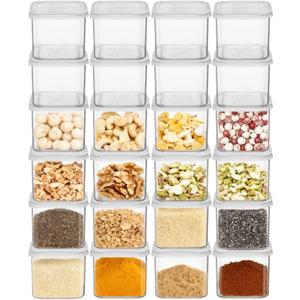 novelinks Clear Plastic Jars with Lids, Reusable Empty Square Storage Containers for Household and Kitchen Organizing (24 Pack Small)