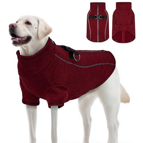 Dog Jackets for Large Dogs Boy, Reflective Warm Fleece Sweater for Dogs, Zipper Coat with D-Ring Winter Big Dog Clothes Cold Weather Coats, XXX-Large