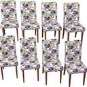 Stretch Dining Chair Covers Set of 8,Floral Print Chair Covers,Soft Removable Washable,Pet Friendly Furniture Protector,Universal Chair Slipcovers for Home, Kitchen,Ceremony Dining Room Seat (Purple Iris Patterns)