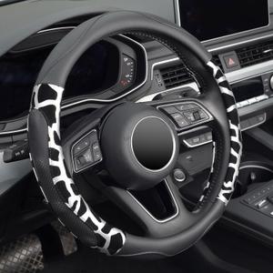 ZHOL Car Steering Wheel Cover, Universal 15 inch Breathable Microfiber Leather Steering Wheel Protector, Anti Slip Car Interior Accessories, Black&Silver (Black&Silver)