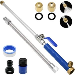 Jet Nozzle Power Washer for Garden Hose, 2-In-1 High Pressure Wand With 2 Different Nozzles and Quick Connect Flexible Wand Lance Hydro Jet Water Hose Nozzle for Gutter Patio Car Pet Window Blue