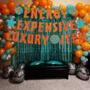 Showgirl Theme Party Banner Decor, Glitter Orange Blue ENERGY EXPENSIVE LUXURY ITEM Backdrop Banner for Showgirl Bridal Shower Party Show Girls Disco Bachelorette Showgirl Birthday Party Hanging Sign