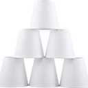 Set of 6 Clip-on Mini Chandelier Lamp Shades,3.5" x 5.1" x 5.5",Small Barrel,Handmade,Traditional Decorative,Natural Linen Lamp Shade,Modern European Style Bell Shade (White)