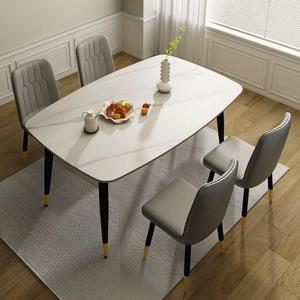 46 Inch Sintered Stone Dining Table, Modern White Rectangular Kitchen Table with Sturdy Metal Legs, Durable & Scratch-Resistant Surface for Dining Room, Kitchen, or OfficeChairs not Included