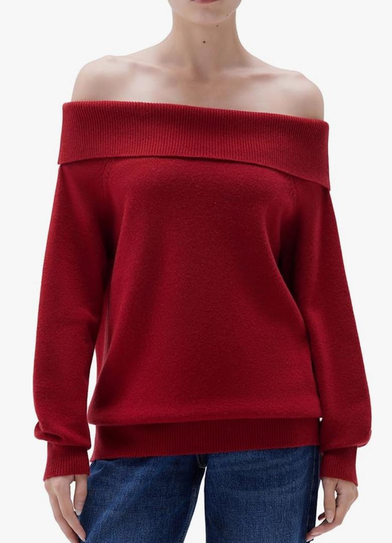 SUUKSESS Women Cashmere Off The Shoulder Sweater Oversized Knit Long Sleeve Tops, Size M