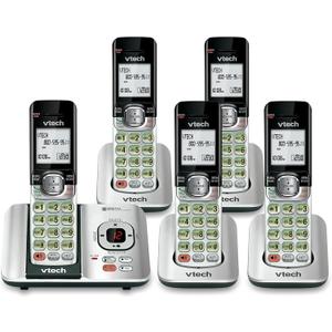VTech CS6529-5 5-Handset DECT 6.0 Cordless Phone with Answering System, Caller ID/Call Waiting, Wall-Mountable, LCD Screen, Handset Speakerphone (Silver/Black)