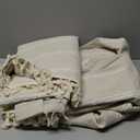 Boho Blackout Curtains 72 Inches Long Beige Linen Blend 2 Panels with Tassels and Cotton Embroidery, Farmhouse Vintage Rustic Rod Pocket Drapes for Living Room or Bedroom