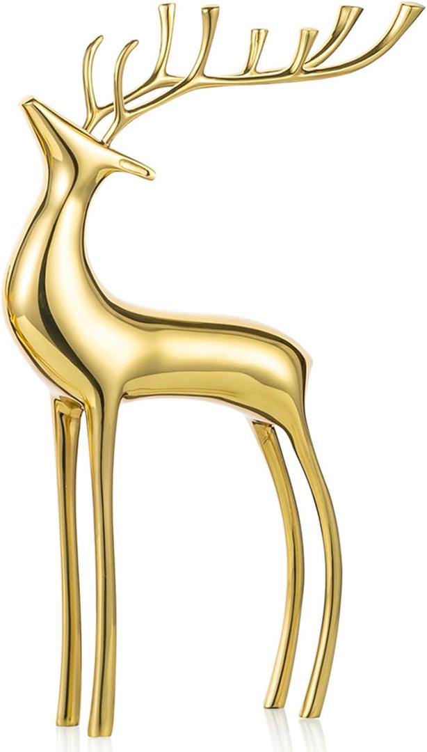 Sziqiqi Gold Reindeer Candle Holder for Pillar Candles Brass Reindeer Tealight Candle Holders Copper Deer Gift Christmas Decor for Table Centerpiece Living Room Mantle Decoration