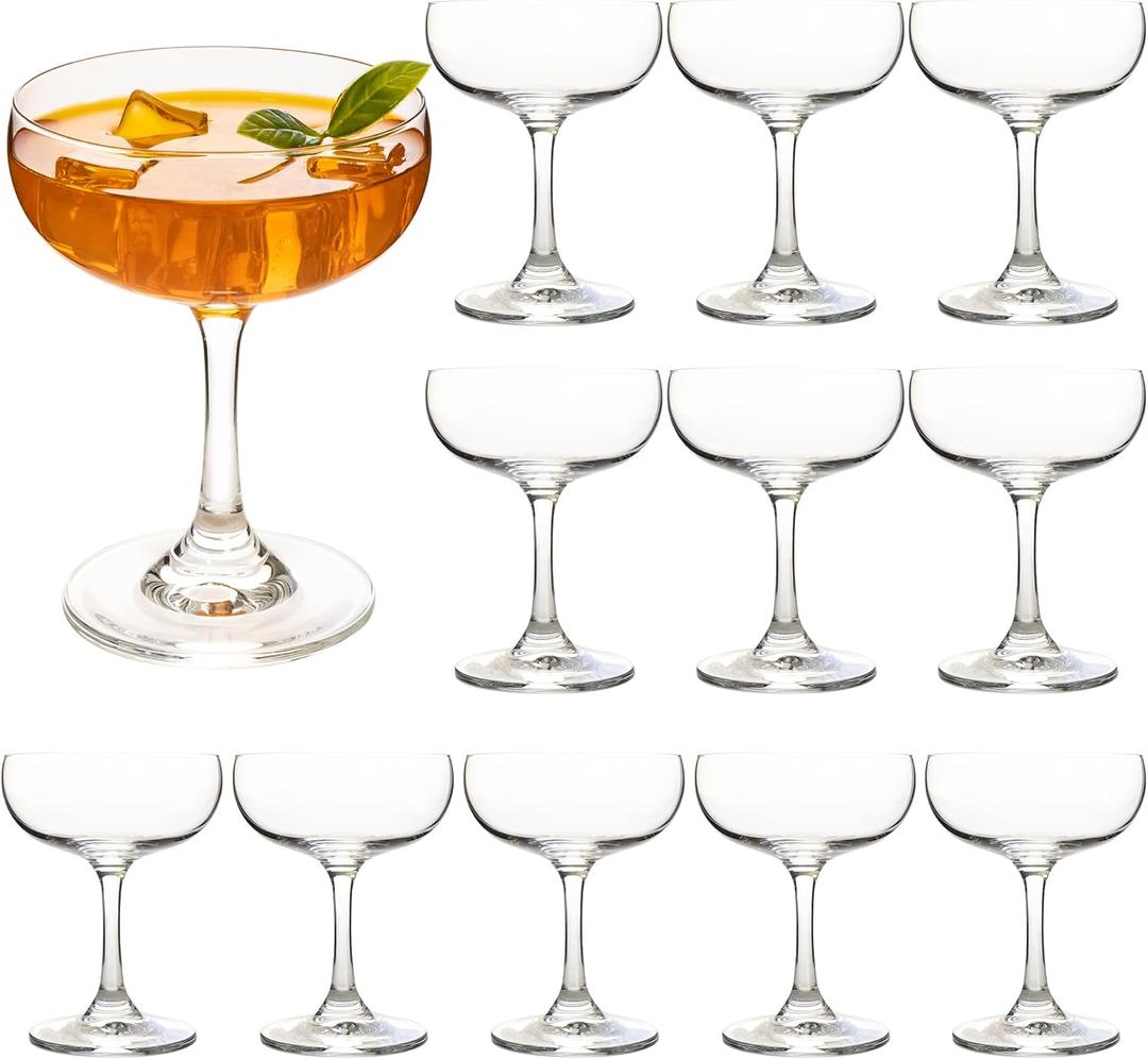 Set of 12 Crystal Champagne Glasses - 7 oz Elegant Coupe Glasses for Martini, Margarita, Cocktails & Champagne Tower, Dishwasher Safe, Gift Box Wedding & Party Glassware