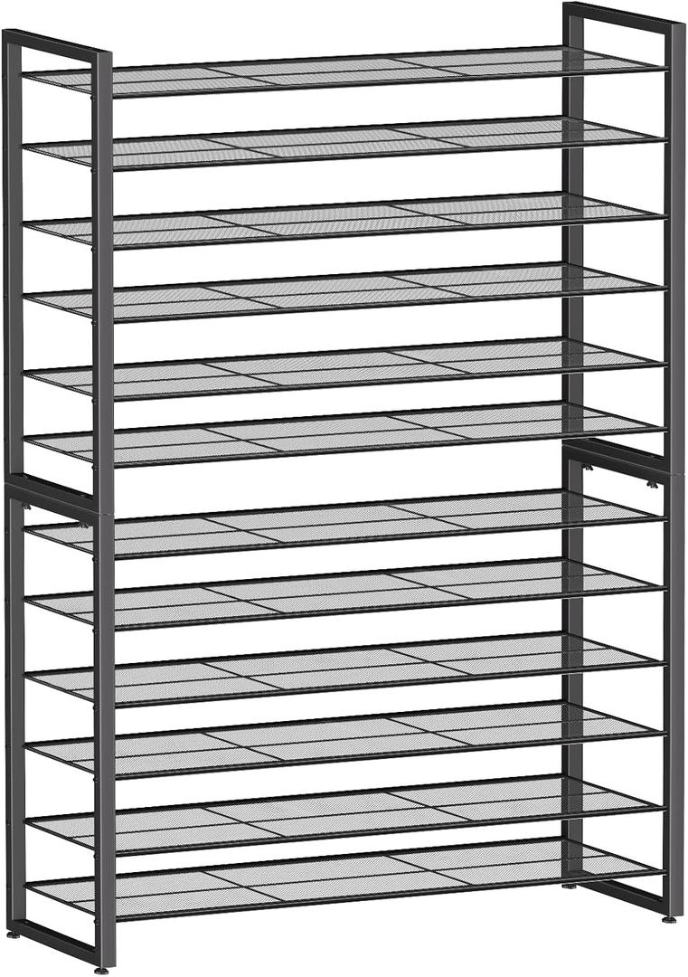Simple Trending 12 Tier Shoe Rack Holds 60 Pairs, Sturdy Tall Shoe Organizer, Heavy Duty Large Metal Stackable Shoe Shelf for Entryway, Closet, Bedroom, Black