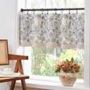 jinchan Linen Valance Kitchen Curtain for Windows Double Layer 16 Inch for Living Room Bedroom Window Treatment Light Filtering Vintage Rustic Farmhouse Cottagecore Rod Pocket 1 Panel Blue on Beige