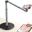 Mionondi Overhead Phone Mount for Video Recording, Aluminum Overhead Tripod for iPhone, Desk Phone Camera Stand for Cooking, Nail Techs, Filming, Live Streaming, (Silver,Black)