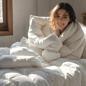 Luxury Down Comforter Queen Size All Seasons Down Duvet Insert 800 Fill Power Goose Feather Down Comforter, 100% Egyptian Sateen Cotton, 50 Oz Fluffy Medium Warmth, Machine Washable(90X90, White)