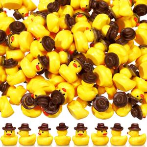 100 Pcs Mini Resin Cowboy Ducks Miniature Western Resin Duckies Figurine with Cowboy Hat for DIY Garden Landscape Dollhouse Garden Aquarium Decor Western Party