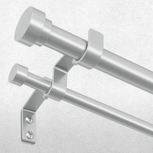 Double Curtain Rod, 1 Inch Silver Extra Long Dual Curtain Rods 72 to 144 Inch with Aluminium Modern End Cap Finial, Adjustable Heavy Duty Window Treatment Rod, Telescopic Metal Double Drapery Pole Set